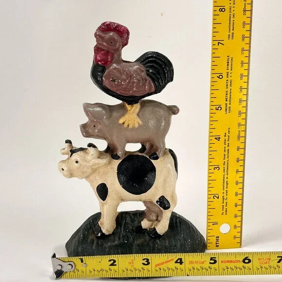Vintage Farm Animals Cast Iron Door Stop Stacked Country Farmhouse Home Decor - Picture 7 of 9